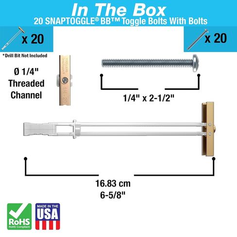 TOGGLER SNAPTOGGLE Drywall Anchors & Heavy-Duty Toggle Bolts with Included Zinc-Plated Bolts – 1/4"-20 & 3/16"-24 UNC for Hollow Walls, Plaster & Tile – 20 & 10 Pack Combo in Kuwait