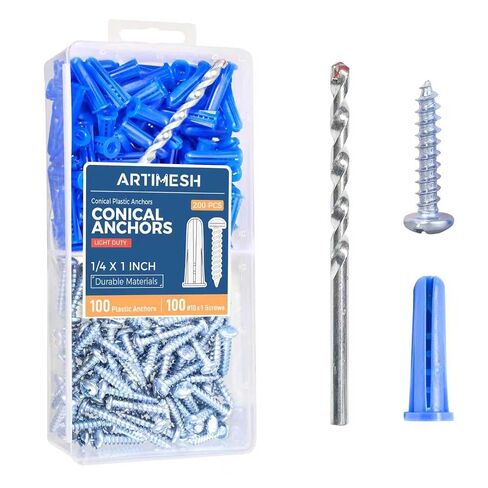 Conical Wall Anchors for Concrete Drywall, Wall Anchors and Screws Assortment Kit with Concrete Drill Bit, 100PCs Anchors and 100PCs Zinc Plated Screws in Kuwait