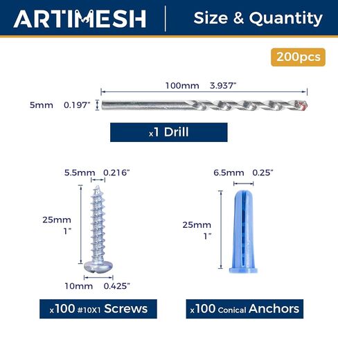 Conical Wall Anchors for Concrete Drywall, Wall Anchors and Screws Assortment Kit with Concrete Drill Bit, 100PCs Anchors and 100PCs Zinc Plated Screws in Kuwait