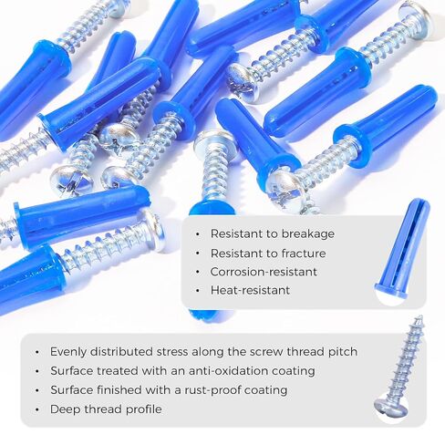 Conical Wall Anchors for Concrete Drywall, Wall Anchors and Screws Assortment Kit with Concrete Drill Bit, 100PCs Anchors and 100PCs Zinc Plated Screws in Kuwait