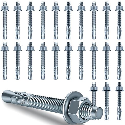 3/8 x 3 inch Wedge Anchors, 6 pcs Concrete Screw and Anchor Kit, Galvanized Concrete Anchors, Concrete Wall Anchors and Brick Anchors, Suitable for Concrete Floors and Walls in Kuwait