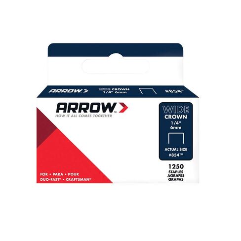 Arrow 854 دبابيس تاج عريضة شديدة التحمل للحرفيين وبنادق التيلة الثنائية السريعة، هيكل من الصلب المجلفن، 1250 حزمة، طول الساق 1/4 بوصة، عرض التاج 1/2 بوصة in Kuwait