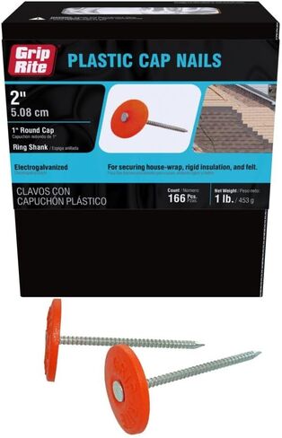 Grip-Rite Plastic Cap Nails - Secure Roofing Underlayments and Housewraps - Electro-Galvanized - 2" - 166 Count/1 Pack - 2PRCAP1 in Saudi Arabia