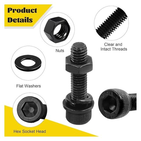 M3 Screws Assortment Kit 750PCS, Hex Socket Head Bolts Nuts Washers Set, 12.9 Alloy Steel Black Zinc Plated Screw for 3D in Kuwait