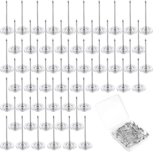 50 PCS Long Upholstery Nails Tacks - Silver Push Pins and Thumb Tacks with Plastic Box, Extra Long Push Pins Flat Head Furniture Nails, Heavy Duty Decorative Push Pin for Furniture Sofa Headboard in Kuwait