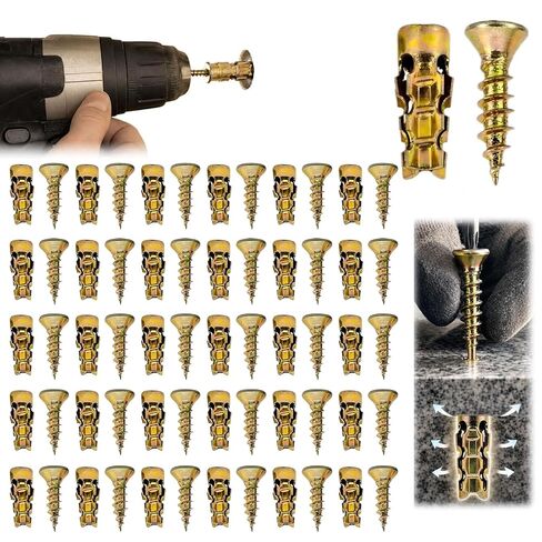 6×14mm Short Expansion Screw Set for Cabinet Hinge Repair, Stone Expansion Anchor with Storage Box, Works on Wood, Tile, Stone, Concrete,100 Piece Secure Cabinet Door Fastening in Kuwait