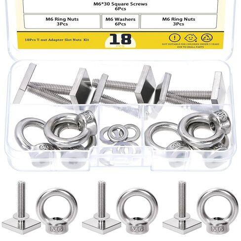 6-Pack M6 T Track Mount Tie Down Anchor Bolts Kit, Stainless Steel T Track Bolt with Eye Nuts Washer, Roof Rack Bolts for Roof Rack, Anchoring Ropes, Straps, Hooks in Kuwait