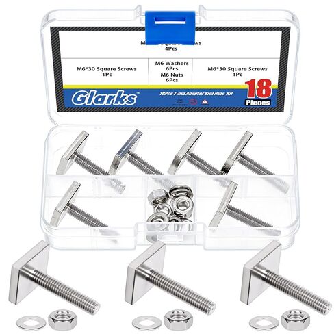 Glarks 6 Sets M8 x 30mm Square Head Bolt with Hex Nut and Washers Kit, Stainless Steel Fully Thread Roof Rack Bolts, Square Machine Screws Kit for Machinery, Railroads, Electrical Connections in Kuwait