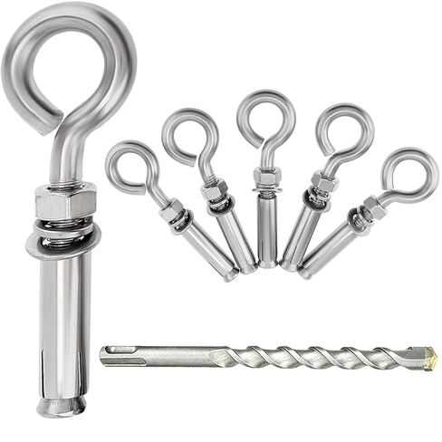 Concrete Eye Bolts 6Pcs, M10 Expansion Eyebolt Anchors with 14mm Drill bit to Drill Hole, Heavy Duty Stainless Steel Wall Concrete Brick Anchor, Eyebolts Lifting Ring Bolt Fastener, 3/8" X 4-1/2" in Saudi Arabia