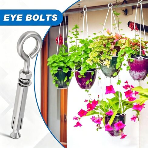 Concrete Eye Bolts 6Pcs, M10 Expansion Eyebolt Anchors with 14mm Drill bit to Drill Hole, Heavy Duty Stainless Steel Wall Concrete Brick Anchor, Eyebolts Lifting Ring Bolt Fastener, 3/8" X 4-1/2" in Saudi Arabia