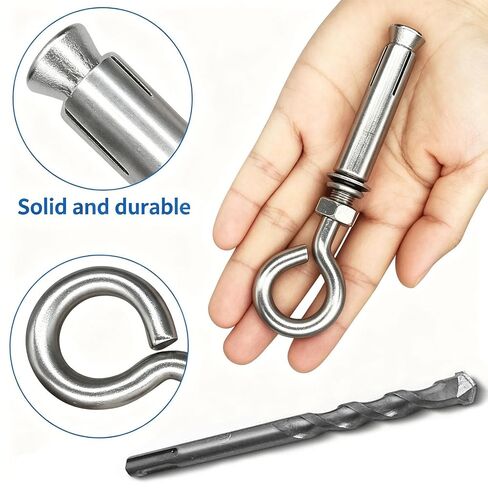 Concrete Eye Bolts 6Pcs, M10 Expansion Eyebolt Anchors with 14mm Drill bit to Drill Hole, Heavy Duty Stainless Steel Wall Concrete Brick Anchor, Eyebolts Lifting Ring Bolt Fastener, 3/8" X 4-1/2" in Saudi Arabia