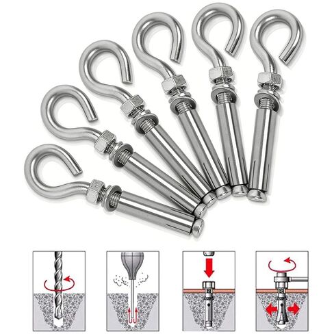 Concrete Eye Bolts 6Pcs, M10 Expansion Eyebolt Anchors with 14mm Drill bit to Drill Hole, Heavy Duty Stainless Steel Wall Concrete Brick Anchor, Eyebolts Lifting Ring Bolt Fastener, 3/8" X 4-1/2" in Saudi Arabia