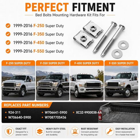 مجموعة أدوات تركيب مسامير تثبيت سرير الشاحنة 924-311 متوافقة مع Ford F250 F350 F450 F550 Super Duty Truck 1999-2016 (924-311) يستبدل # W706640S900، W706641S900، W708770S436 in Kuwait