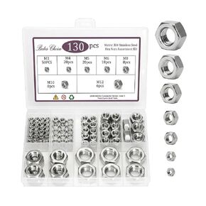 Bates- Metric Hex Nuts Assortment Kit, 7 Sizes, 130 pcs, Stainless Steel, M3 M4 M5 M6 M8 M10 M12, Hardware Nuts in Kuwait