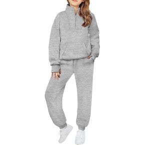 Moonker Girls Boy Half Zip 2 Piece Outfits Sweatsuit Cute Preppy Sweatshirt Sweatpants Set Athletic Sports Running Activewear in Saudi Arabia
