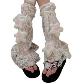 Star Lace Leg Warmers for Women Polyester Y2K Sheer Bow Aesthetic Slim Fit Calf Socks Kawaii Cosplay Girls 3 Colors in Kuwait