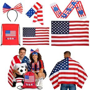 2026 Soccer Fan Cheer Kit, Flag Cape Scarf Headband Drawstring Bag, Sports Game Day Party Supplies for Match Support in Kuwait