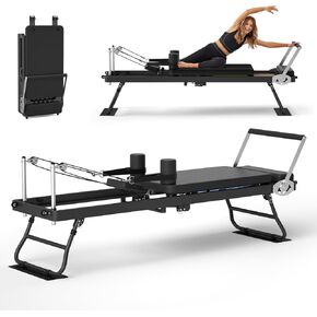 Foldable Pilates Reformer for Home Use Pilates Reformer Machine with Adjustable Resistance Bands Space-Saving Pilates Machine for Core Strength&Full Body Workout in Saudi Arabia