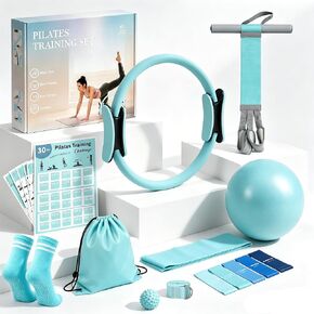 مجموعة أدوات البيلاتيس للنساء في المنزل، مجموعة معدات البيلاتيس للتمرين المنزلي مع حلقة بيلاتيس وكرة وحزام مقاومة للدواسة وأشرطة مقاومة وحزام اليوغا وحقيبة ومجموعة أساسيات البيلاتيس للمبتدئين والمبتدئين in Saudi Arabia