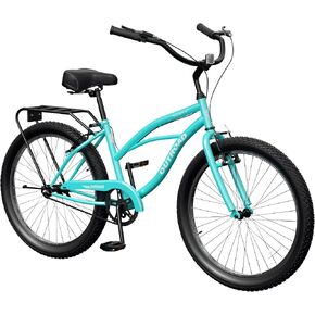 دراجة Oakcloud Beach Cruiser للسيدات مقاس 24/26 بوصة، دراجة مريحة ذات سرعة واحدة، إطار فولاذي عالي الكربون، مقعد قابل للتعديل ورف خلفي، فرامل على شكل حرف V in Kuwait