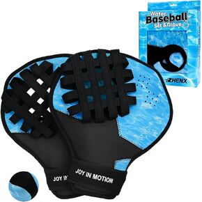 Zhenx Water Baseball Glove and Bouncing Ball Set, 2 Ambidextrous Catch Mitts with Drain Holes and Adjustable Wrist Strap, Water Skip Balls for Pool, Beach and Lake Summer Water Games, Blue in Saudi Arabia