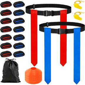 CHERAINTI Flag Football Belts Set, 14 Players Adjustable Extended Youth Flag Football Set for Kids, Teens & Adults, Ideal for Team Training and Outdoor Games, Includes Cones, Whistles & Carry Bag in Kuwait