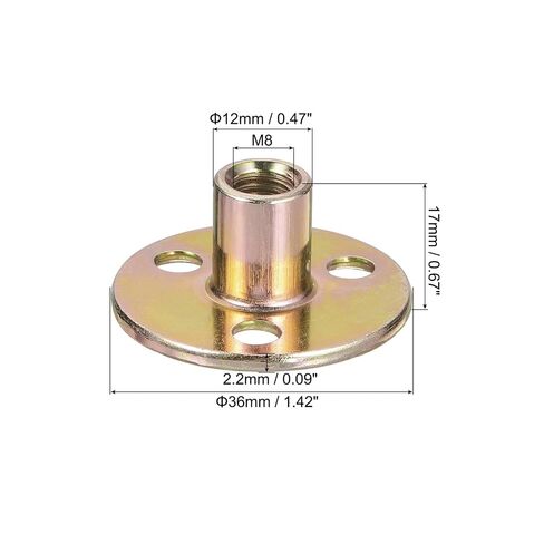 Tee Nut Carbon Steel Round Base Screw-in T-Nuts Furniture Hardware Flange Female Thread Insert Nuts(M8x36x2.2mm,8pcs) in Kuwait