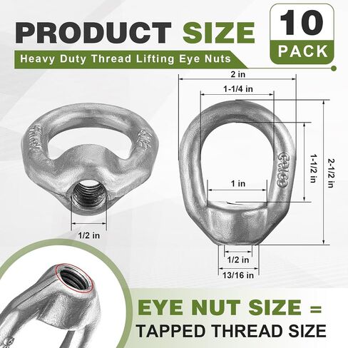 Lounsweer 10 Pcs 1/2"-13 Heavy Duty Thread Bail Type Lifting Eye Nuts Hot Dip Galvanized Drop Forged Steel Threaded Fastener UNC Standard Ring Shape Lifting Eye Nuts in Kuwait