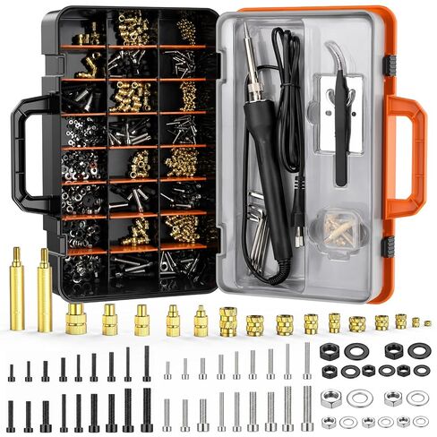 Preciva Threaded Inserts Set, 750Pcs Heat Set Inserts Nuts Bolts with M2 M3 M4 M5 M6 Insert-Tip, 60W Soldering Iron, Tweezer and Holder, for 3D Printer Parts or Plastic Parts in Kuwait