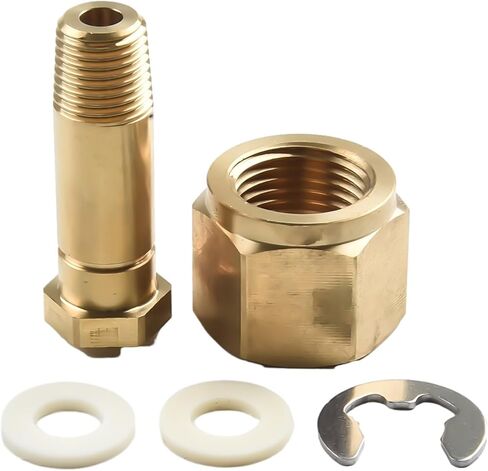 CGA-320 Carbon Dioxide Regulator Inlet Nut & 2" Nipple with Washer, Brass Gas Cylinder Connector for Tank, 1/4" NPT Male x 0.830-14 RH Female, Gold in Kuwait