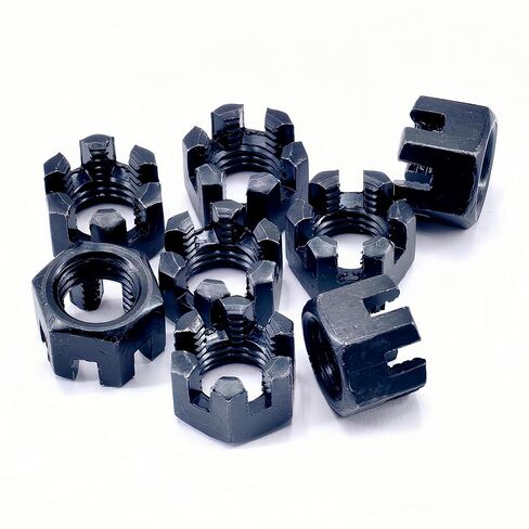 10 قطعة M10x1.25mm صامولة مشقوقة سداسية، درجة 4.8 صواميل قلعة سداسية من الفولاذ الكربوني، أسود in Kuwait