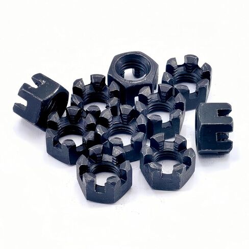 10 قطعة M10x1.25mm صامولة مشقوقة سداسية، درجة 4.8 صواميل قلعة سداسية من الفولاذ الكربوني، أسود in Kuwait
