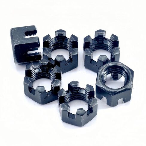 10 قطعة M10x1.25mm صامولة مشقوقة سداسية، درجة 4.8 صواميل قلعة سداسية من الفولاذ الكربوني، أسود in Kuwait