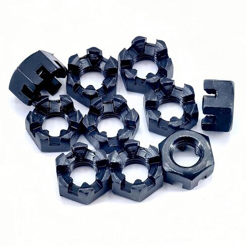 10 قطعة M10x1.25mm صامولة مشقوقة سداسية، درجة 4.8 صواميل قلعة سداسية من الفولاذ الكربوني، أسود in Kuwait