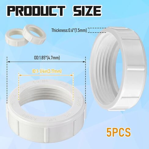 1 1/4-inch 5 Pcs Wing Nut Slip Joint and Washer Gasket PVC White Plumbing Adapter for Tubular Drain Applications Under Sink Lavatory Kitchen Sink Tubular in Kuwait