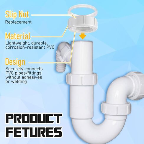 1 1/4-inch 5 Pcs Wing Nut Slip Joint and Washer Gasket PVC White Plumbing Adapter for Tubular Drain Applications Under Sink Lavatory Kitchen Sink Tubular in Kuwait