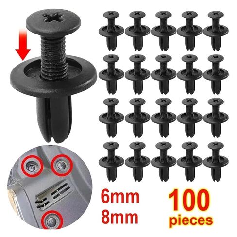 100 Pack 6mm Car Plastic Rivet Clips, Screw Type Push Retainer, Bumper Fender Liner Fasteners, Black Nylon Push Pin, Auto Body Trim Panel Clips, Plastic Screw Retainer for Vehicle Trim Panel Holder in Kuwait