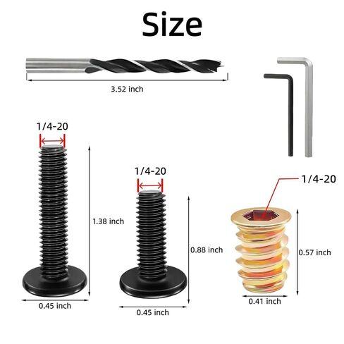 50 قطعة 1/4"-20x15 مم إدراجات مترابطة للخشب + 20 قطعة 1/4-20 x 1-1/4" مسمار + 30 قطعة 1/4-20 x 3/4" مسمار، برغي أثاث، صامولة محرك مقبس سداسي، حشوات خشبية ملولبة مع مثقاب 9 مم ومفتاح ربط سداسي in Saudi Arabia