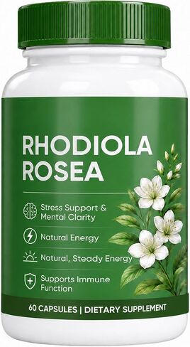 Floraviva Rhodiola Rosea Capsules, Natural Adaptogenic Herb, 500mg Organic Rhodiola Rosea Extract Supplement for Stress Support, Balance Energy, Immune Function, Non-GMO, 60 Vegan Capsules in Kuwait