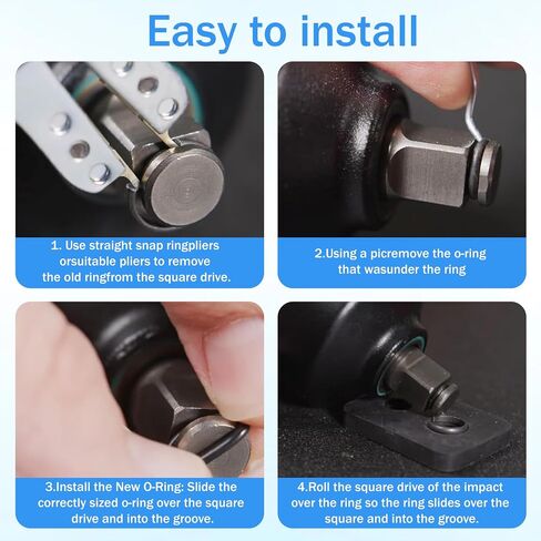 (12+12 Sets) 1/2" and 3/8" Impact Retaining Ring Clip Friction Ring with O-Ring for Electric/Pneumatic Type Impact Wrench, Retainer Ring Anvil Install Tool Included in Kuwait