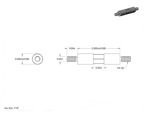 1/4-20 Male Threaded Standoff, 2 Inch Length, 0.5 Inch Diameter, 7/16 Hex, Stainless Steel in Saudi Arabia