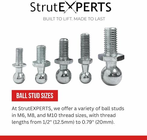 M8 Ball Stud 10mm (3/8") for Lift Supports – Gas Strut End Fitting, 1/2" Thread Length, Zinc Plated Steel Ball Joint, Replacement for Cabinets, RV, Toolbox (4 Pack) in Kuwait