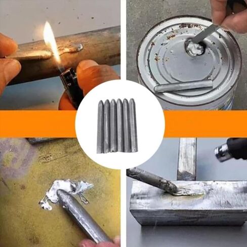 مجموعة من 6 قضبان لحام ذات درجة حرارة منخفضة تذوب بسهولة، ومناسبة لخزانات المياه والأنابيب - أعواد مسحوق أساسية قابلة للتكيف وسريعة الدمج لمواد مثل الفولاذ المقاوم للصدأ والنحاس والحديد والألومنيوم. in Kuwait