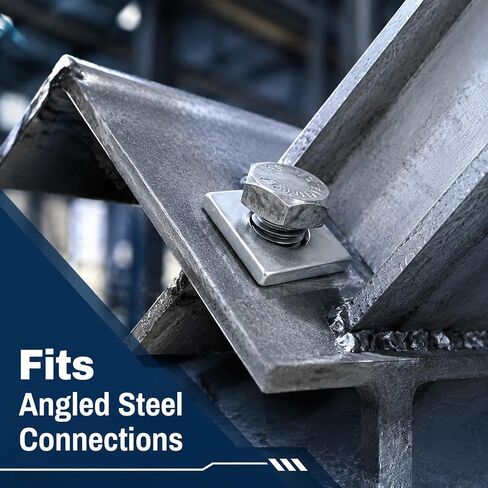 12 Pack 3/8"(ID) Beveled Square Washers 7/8 x 7/8 Inch, 2.2 to 5 mm Thickness Carbon Steel Wedge Washers for Channel Steel, I-Beam, Shim Leveling & Structural Fastening in Kuwait