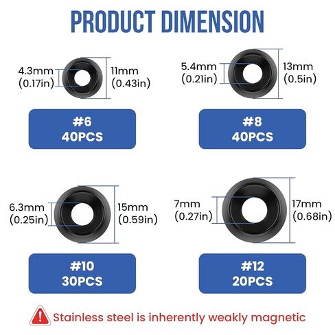 130 Pcs Stainless Steel Countersunk Finish Washers Kit, #6#8#10#12 Smooth 304 SS Finishing Cups for Woodworking, Furniture & Hardware in Kuwait
