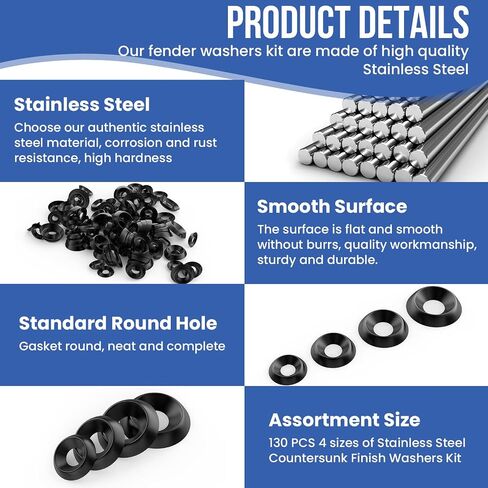 130 Pcs Stainless Steel Countersunk Finish Washers Kit, #6#8#10#12 Smooth 304 SS Finishing Cups for Woodworking, Furniture & Hardware in Kuwait