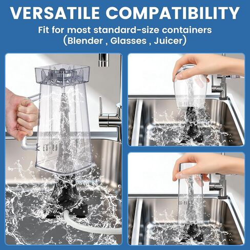 Blender Container Rinser Portable Cup Washer 64 OZ Jars 1/2" Black | Fits 1/2" Faucets & 64 Oz Jars. High-Pressure Spray Rinses Blender Cups in Seconds. Ideal for Restaurant, Bar, Cafe & Home. in Kuwait
