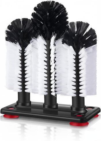 Havawish 3 Pack Water Bottle Cleaning Brush with Suction Base, 3 Head Bristle Bar Glass Washer for Sink, Washer Brush Cleaner for Bar Beer Cup, Wine Glass, Long Leg Cup Kitchen Tools in Kuwait