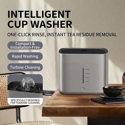 Yaslayp Electric Glass Rinser Tea Cup Washer, 360° Deep Clean for Mugs Glasses Baby Bottles, 1.6L Large Tank No Plumbing Needed, Portable Cup Rinser for Home Kitchen Coffee Shop(Silver) in Saudi Arabia