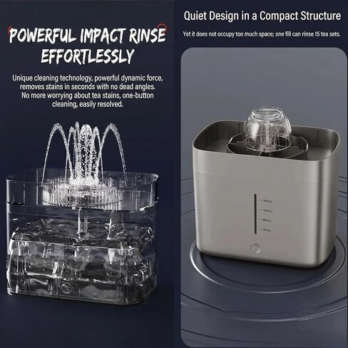 Yaslayp Electric Glass Rinser Tea Cup Washer, 360° Deep Clean for Mugs Glasses Baby Bottles, 1.6L Large Tank No Plumbing Needed, Portable Cup Rinser for Home Kitchen Coffee Shop(Silver) in Saudi Arabia